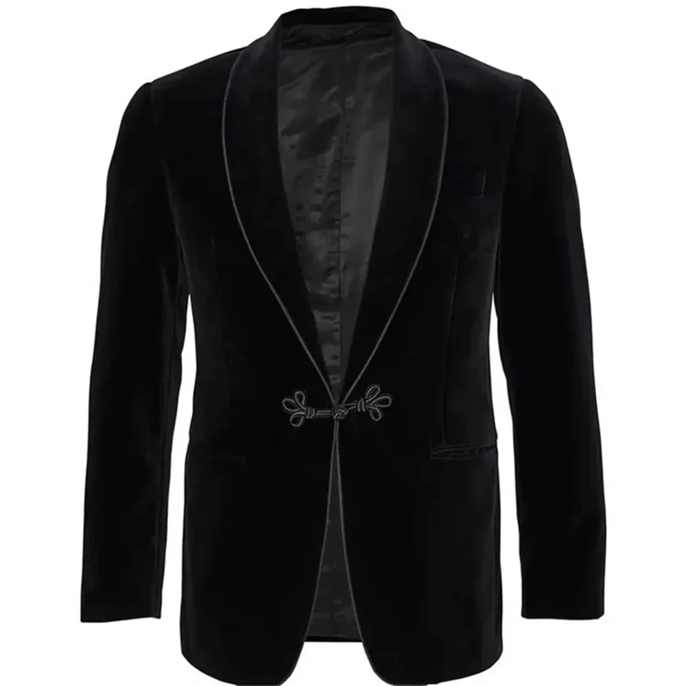 High Quality Black Velvet Men Blazer 1 Piece Shawl Lapel Jacket New Arrival Slim Formal Male Suit Blazer