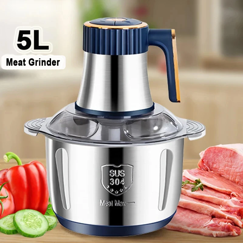 Electric Meat Grinders 5L Stainless Steel Multifunctional Food Processor Chopper Vegetable Fruit Crusher Kitchen Appliances