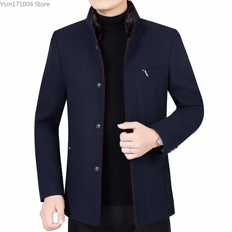 Winter Men's Jacket Stand Neck Solid 30% Wool Thicked Warm Parker Coat High Quality Business Casual Men Jackets 4XL Men Clothing