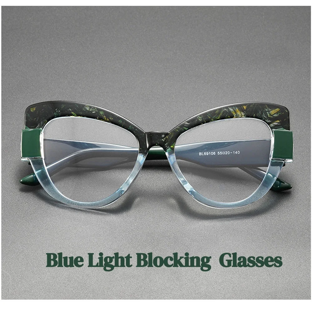 

Trendy Patterned Frame Unisex Anti Blue Light Glasses Women Fashion CatEye Blue Light Blocking Eyeglasses Oversize Plain Eyewear