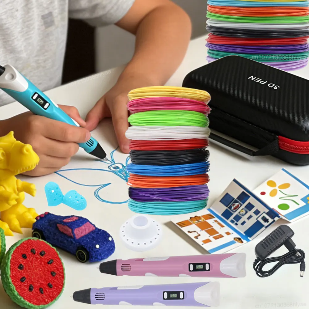3D Printing Pen With Power Adapter Screen Suitcase PLA Filament Kid Christmas Birthday Gift Development Coordination Imagination