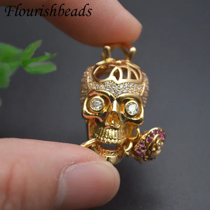 Creative Brass Gold Plated Cave Skull Shape Pendant for Fashion Hip Hop Necklace Jewelry Making Supplies 1-5pcs/lot