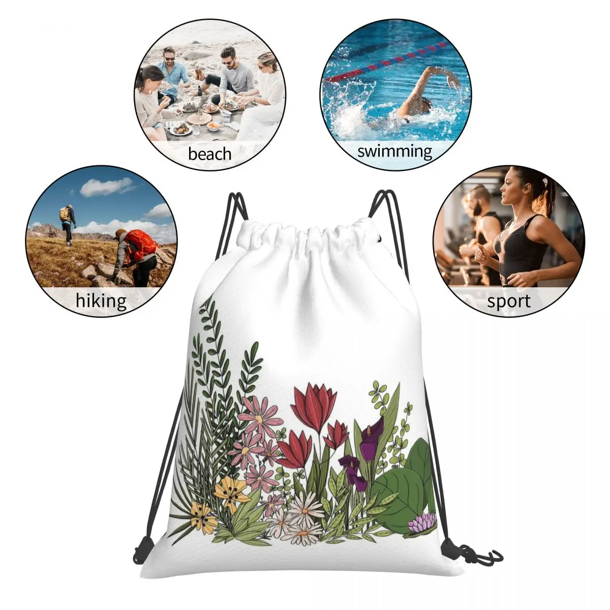 Mochila de flores para jardín, bolso portátil con cordón, bolsillo deportivo, para libros, para hombre y mujer