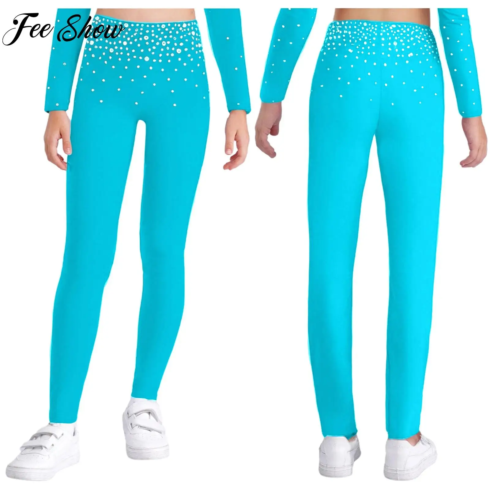 

Girls Professional Ballet Dance Pants Breathable Leggings Kids Rhinestones Yoga Gymnastics Clothing Figure Ice Skating Dancewear