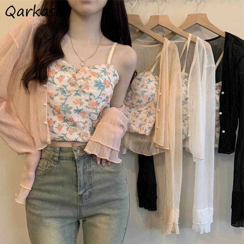 Sunscreen Jackets Women Ruffles Temper Summer Sheer Aesthetic Girl Outwear Vintage Casual Thin Daily Mujer Simple 2023 Button