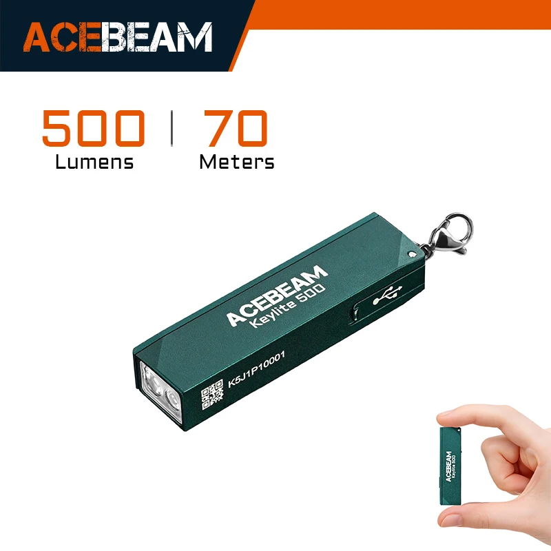 Lampe torche porte-clés ACEBEAM Keylite 500 EDC rechargeable avec mode stroboscopique d'autodéfense, double lumière LED pour le camping et le travail