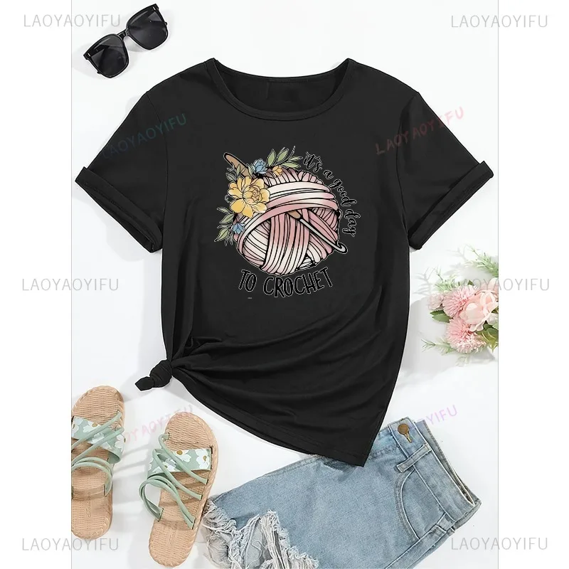 

Женская повседневная футболка из пряжи с короткими рукавами и крючками для вязания крючком, дышащая летняя уличная мода, хлопковые топы в стиле ретро