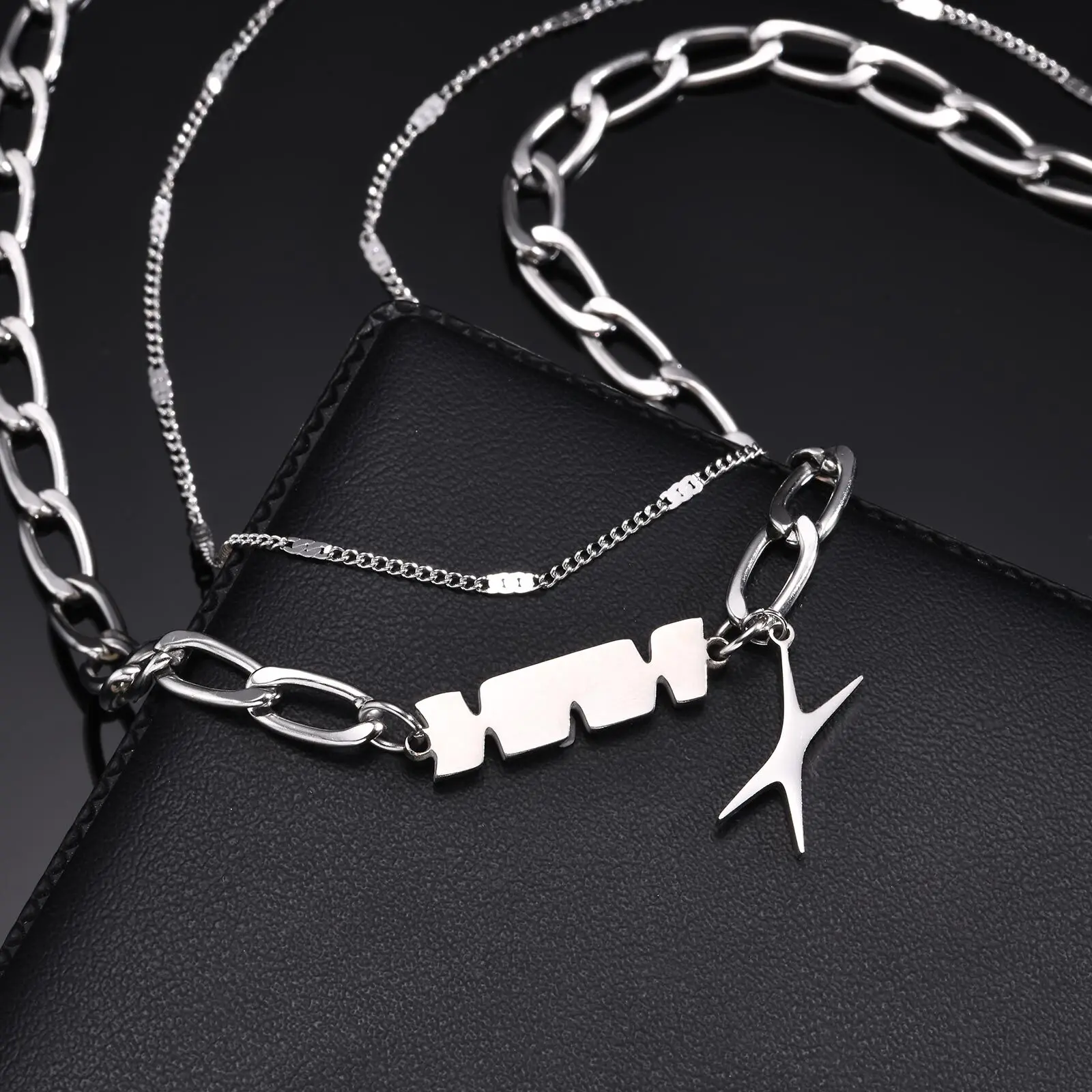 Stainless Steel Chain Necklaces for Men Boys,Double Layered Chain Choker Collars,Hip Hop Stylish Jewelry Gifts