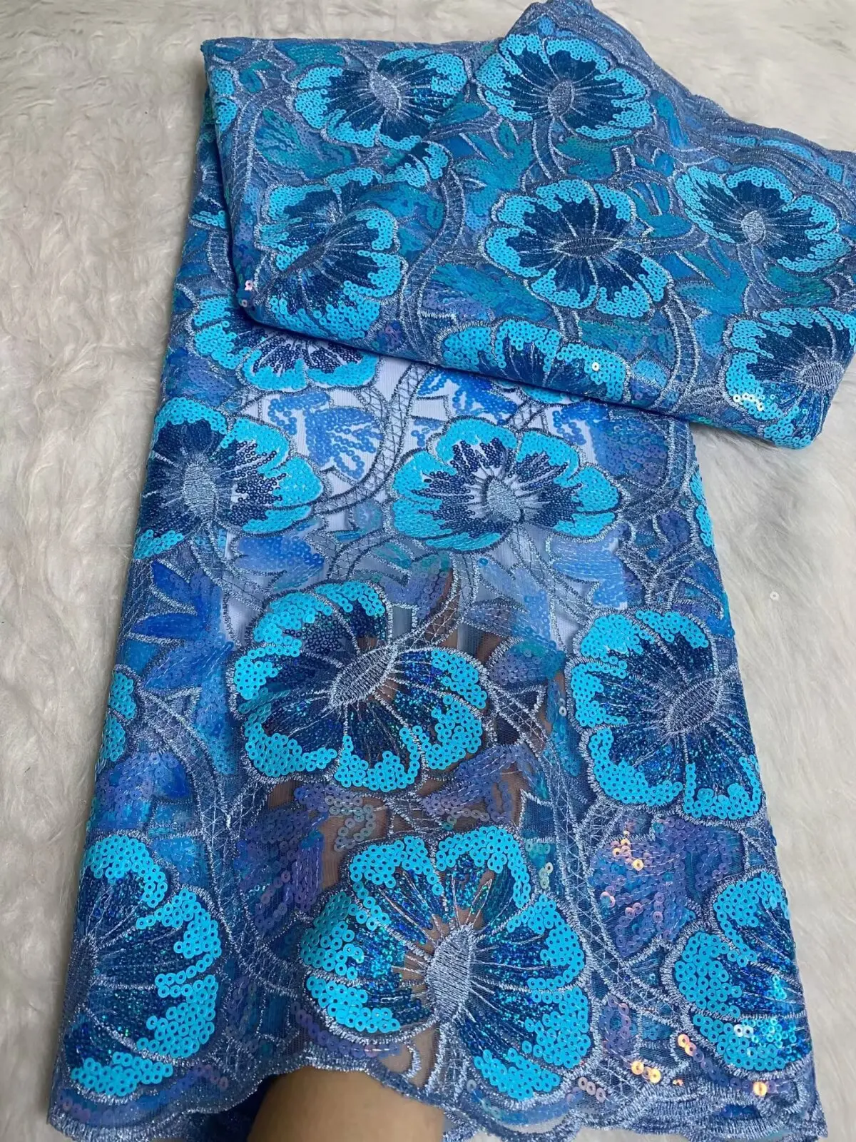 أحدث نسيج الدانتيل الشبكي الأفريقي جودة عالية Sqeuins 5 ياردة التطريز النيجيري الفرنسي تول أقمشة الدانتيل لحفل الزفاف-FY