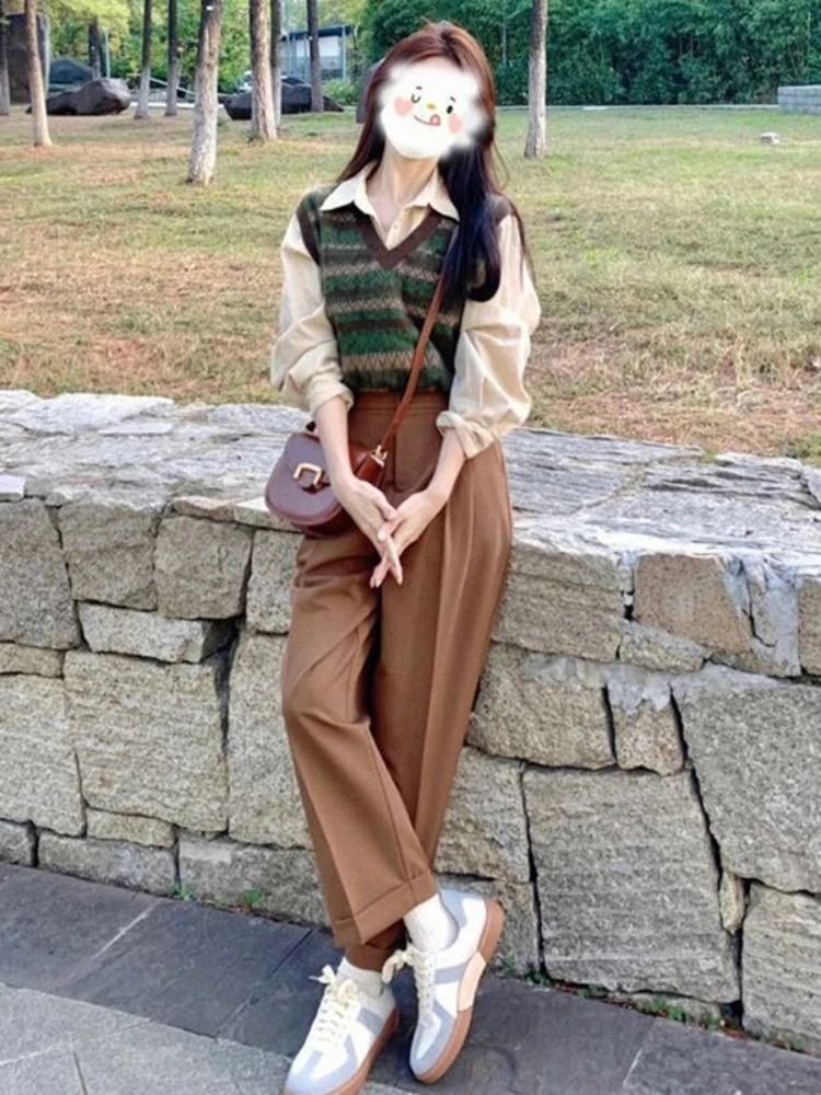 Sweater Vests Women Vintage Green Striped Cozy Spring Literary Leisure Knitted Gentle Popular Ulzzang Students All-match Fashion