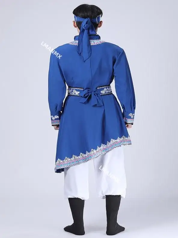 Costume da mongoli in stile cinese Costume da ballo mongolo da uomo, bacchette da Wrestling, abbigliamento da spettacolo di danza