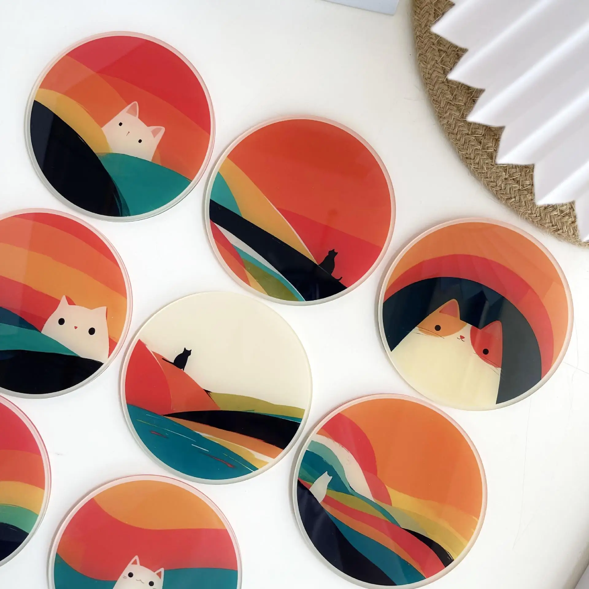 9.8cm Round Ins Double-sided Cat-shaped Heat-insulating Cup Pad 5mm Orange Acrylic Colored Cup Pad Stamping Pad Board