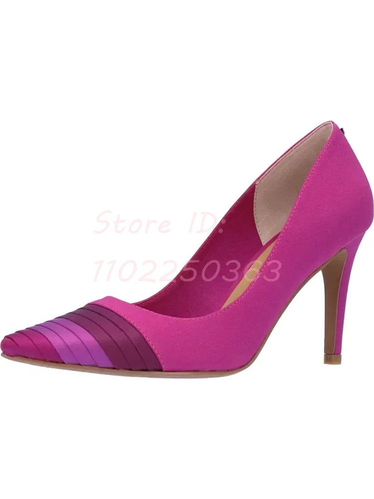 

Elegant Patchwork Pleated Stiletto Pumps Pointed Toe Sewing Slip-on Thin High Heels Sandals Fashion 2024 Office Lady Dress Shoes