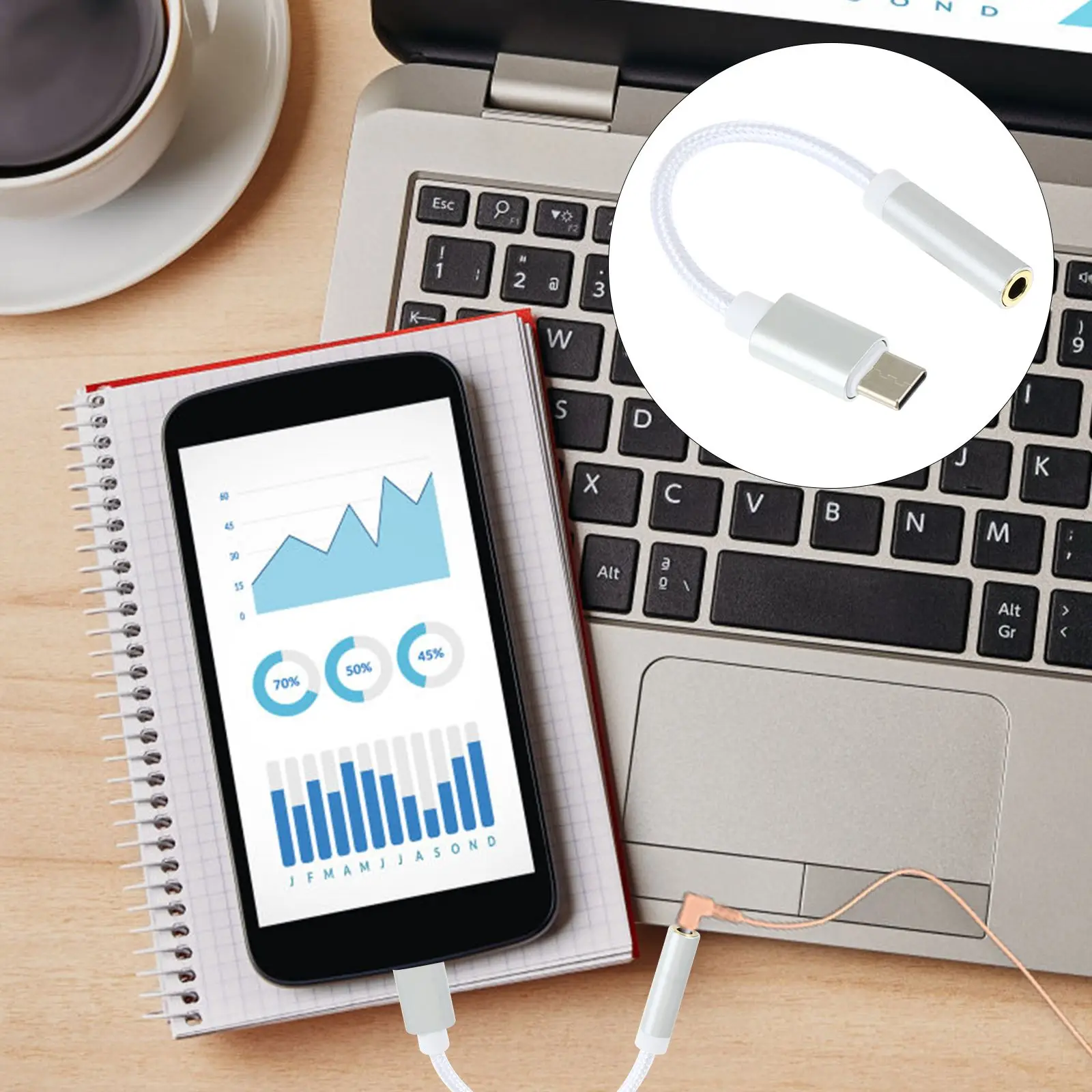 Кабель аудиоконвертера типа C на 3,5 мм, адаптер для наушников из алюминиевого сплава, высокопрочный плетеный провод, запутывание