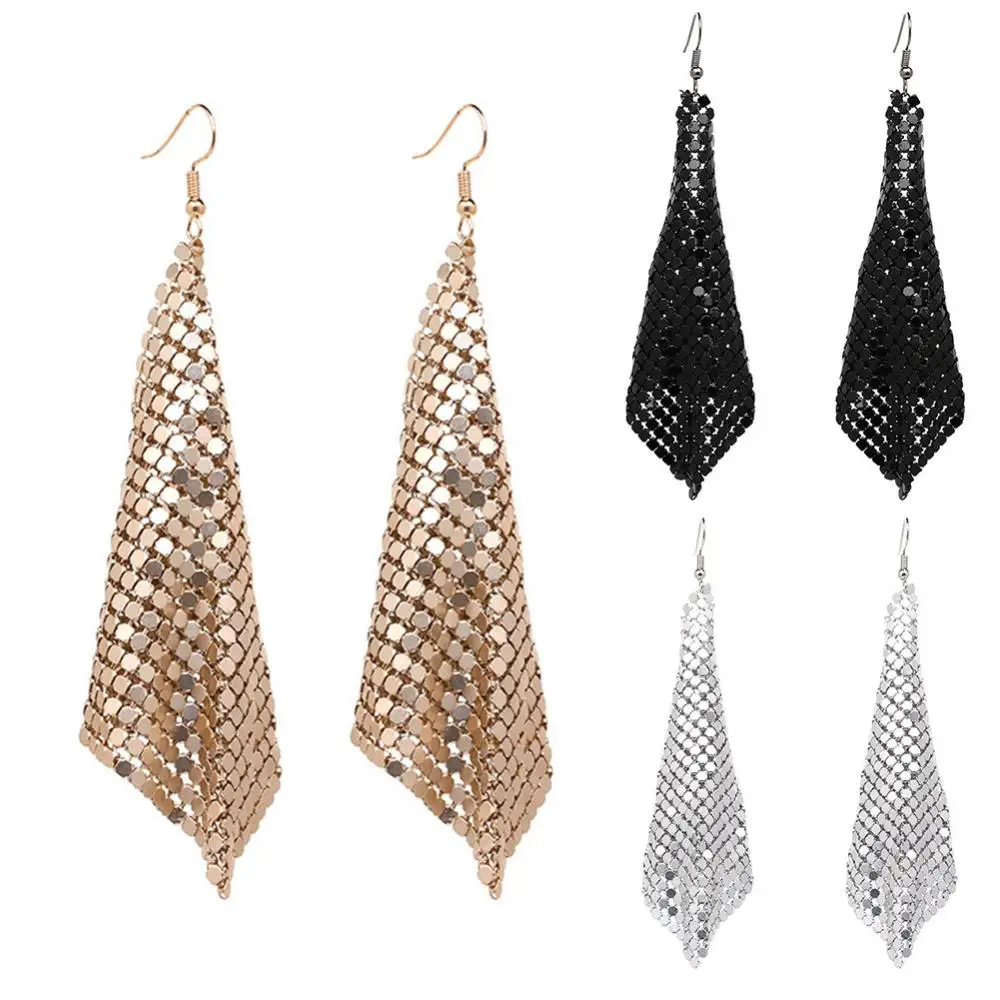 Women Fashion Square Sequins Tassel Dangle Drop Earrings Statement Jewelry Gift New