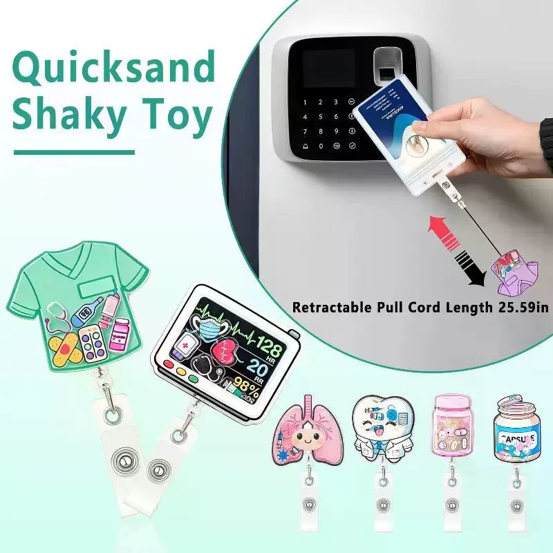 1Pcs New Design 1 Piece Shaker Acrylic Retractable Nurse Badge Reel Anime Heart Lung Teeth Doctor Name Tag ID Card Holder Clip