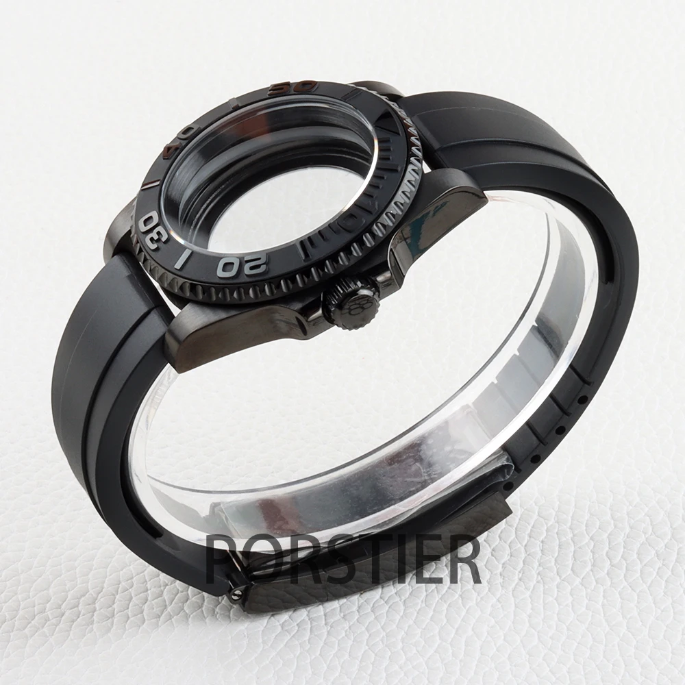 Diver 40mm Black Men\'s Watch Cases Rubber Strap Sapphire Glass For Seiko nh34 nh35 nh36 Movement 28.5mm Dial YACHT-MASTER Case