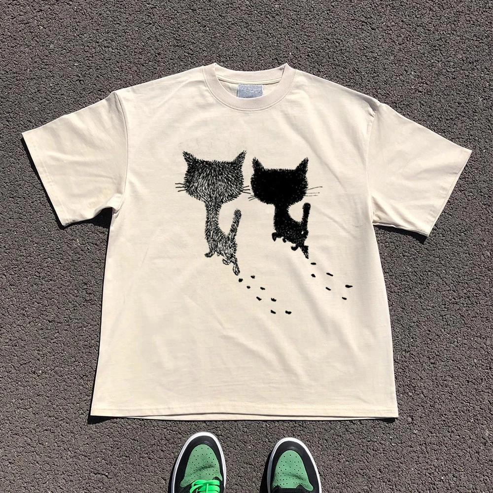 Breathable Shoulder Version Short Sleeve T-Shirt Design Sensation Small Audience Black Grey  Back Design Summer Cotton Blend