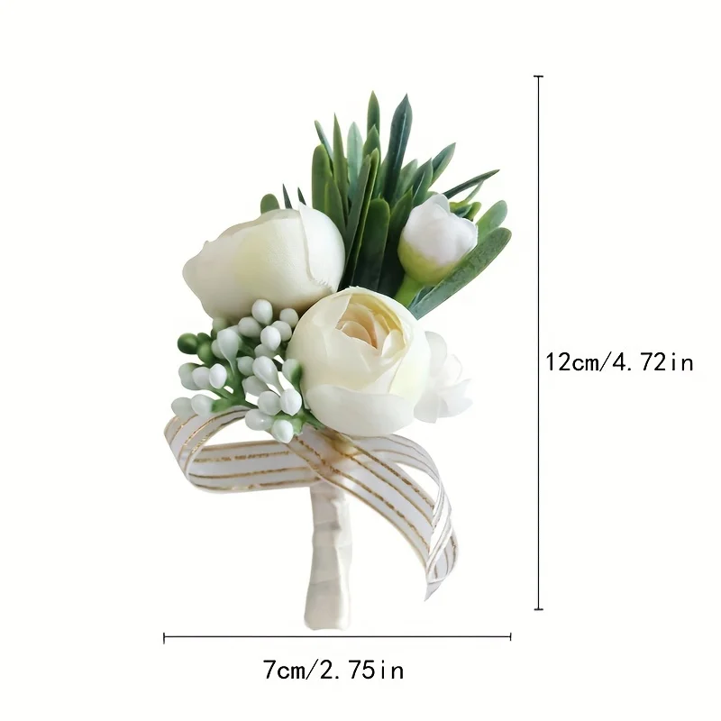 Artificial Ivory Rose Flowers Simulation Silk Corsage Boutonniere Fake Wrist Flowers For Wedding Birthday Bridal Décor