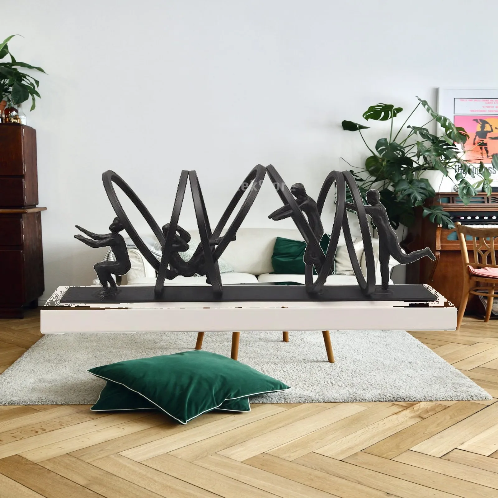 Decorative Iron Statue with Gymnast Silhouette for Living Room Centerpiece Abstract Home Art Object