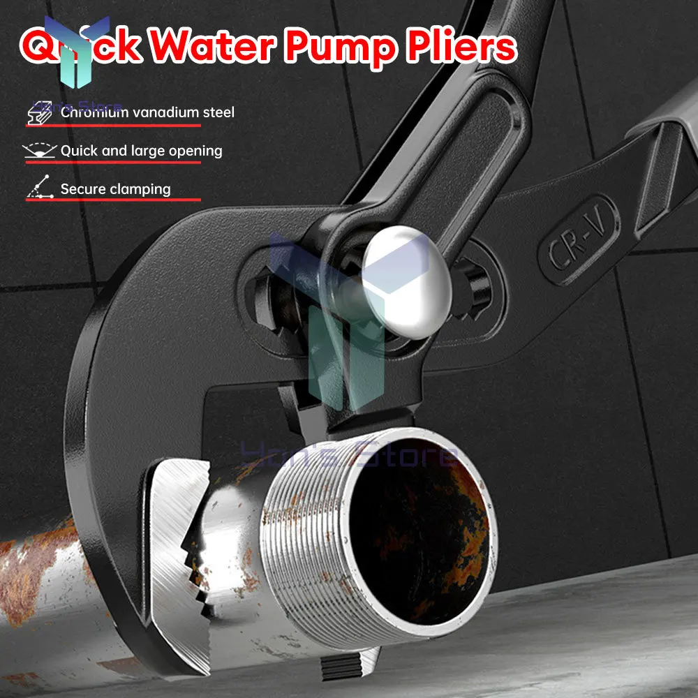 Water Pump Pliers Quick-Release Plumbing Pliers Adjustable Water Pipe Clamp Pliers Household Bathroom Sink Spanner Hand Tools