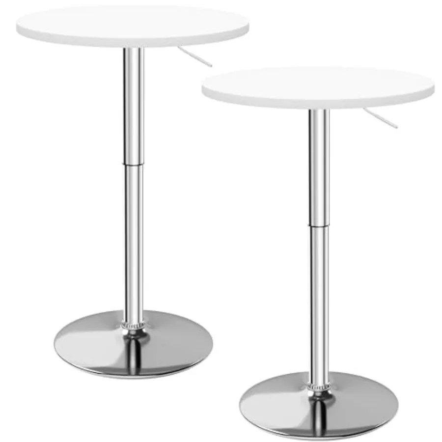 

Adjustable Height Round Bar Table 27.4-36 Inches 360Swivel White-Silver Cocktail Table for Dining Room Party Cafe