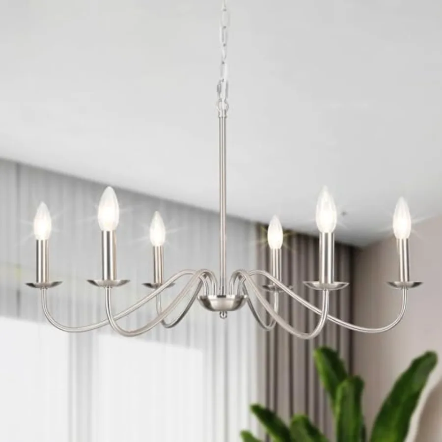 

6-Light Chandelier, Modern Candle Chandelier Light Fixture, 27.5'' Contemporary Dining Room Chandelier for Kitchen Island Livin