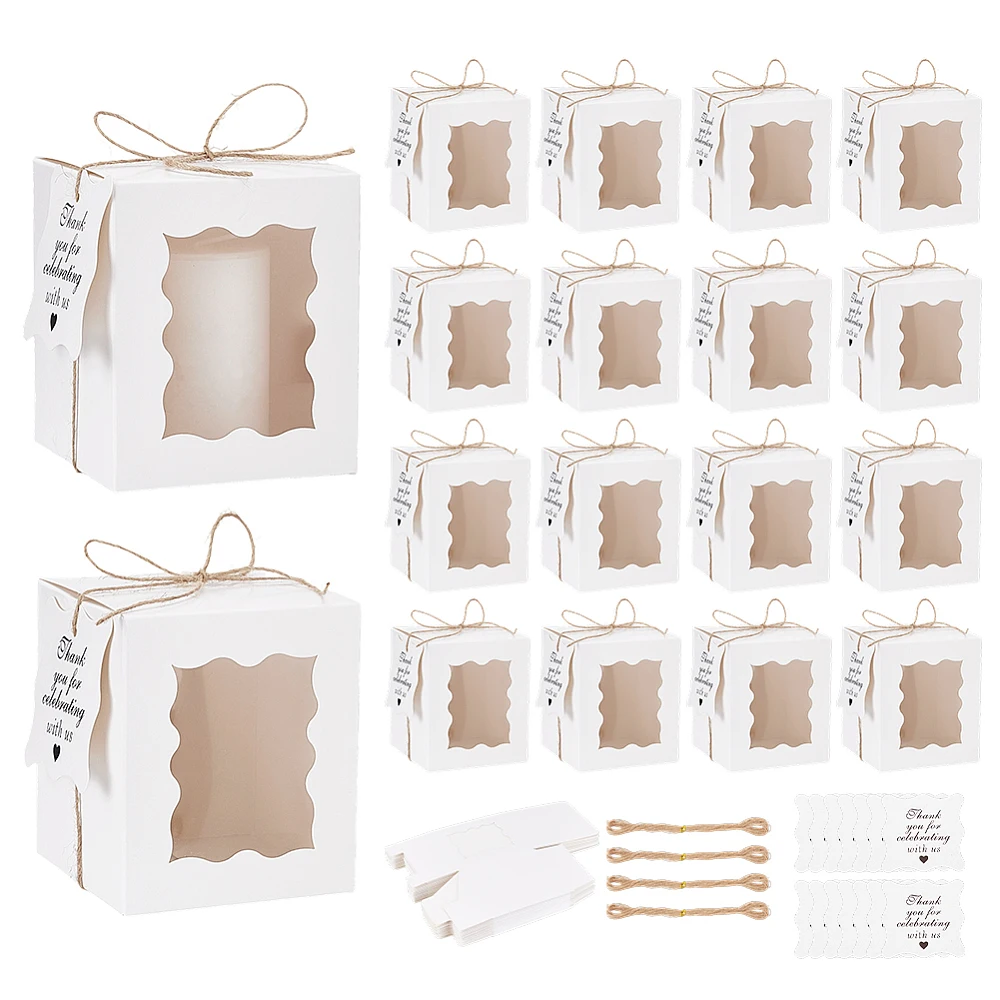 50pcs Candle Gift Boxes Transparent White Paper Gift Boxes 3x3x4inch Small Packaging Box with Tags Wedding Party Christmas
