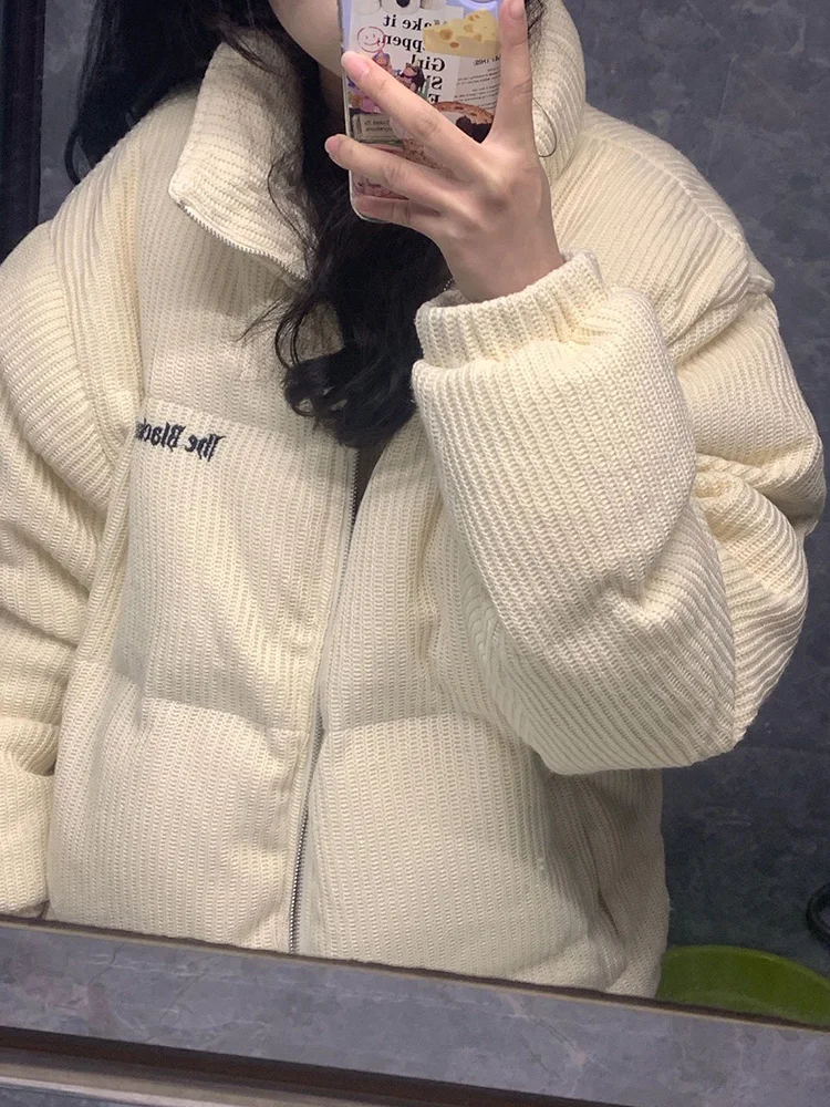 Винтажные вельветовые парки с надписью, женские пышные пальто с воротником-стойкой и длинными рукавами, свободная куртка в американском стиле ретро в консервативном стиле, новинка