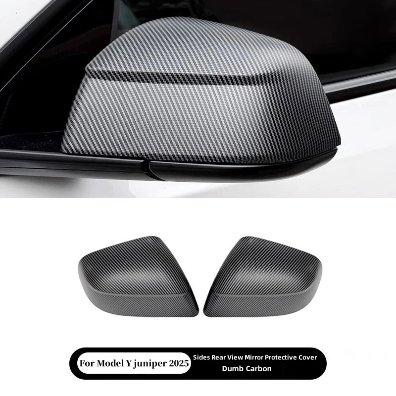 ABS Carbon Fiber Look Rear View Mirror Protective Cover For Tesla Model Y Juniper 2025 Side Mirror Exterior Car Accessories