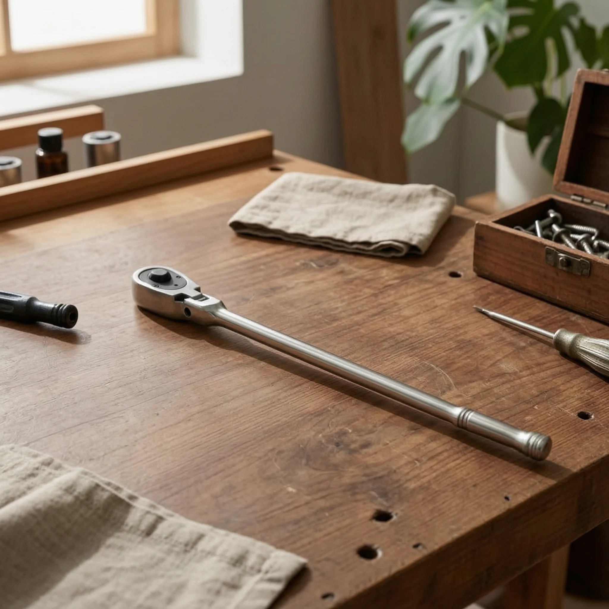 Ratcheting Wrench Long-Reach Ratchet Wrench Ratcheting Spanner Chrome Plated Tool Drop-Forged for Mechanics