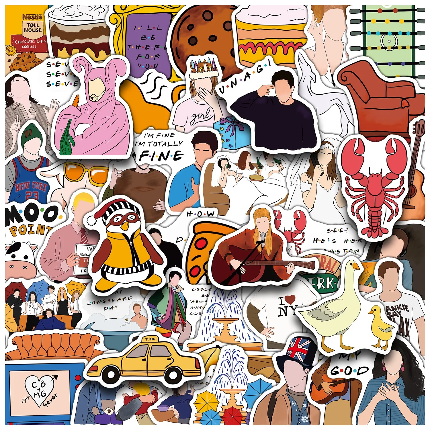 50 Stück Lustige TV-Show Friends Cartoon-Aufkleber Coole Graffiti-Sticker Spielzeug DIY Skateboard Notizbuch Handyhülle Auto Wasserdichte Aufkleber