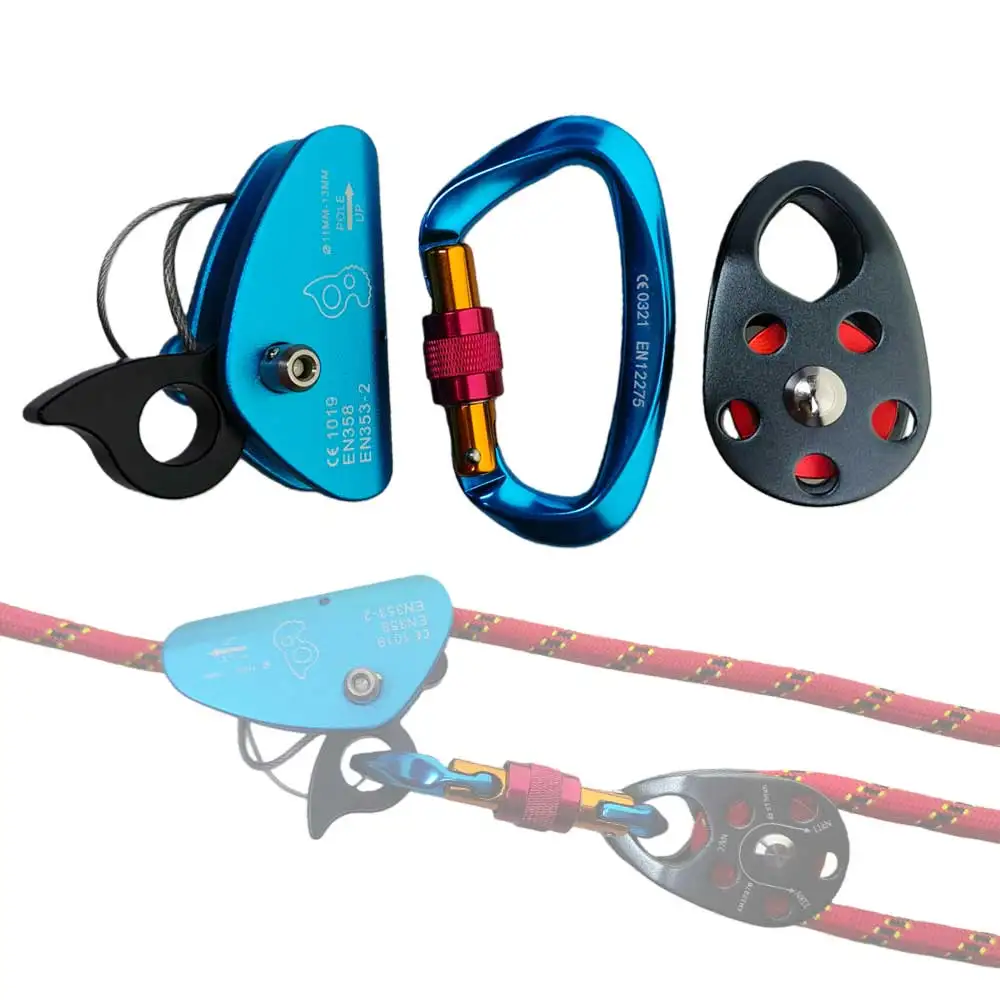 Kit d'appui de corde autobloquante, poulie d'escalade, dispositif de sécurité pour Exploration de grotte, alpinisme, Protection contre les chutes