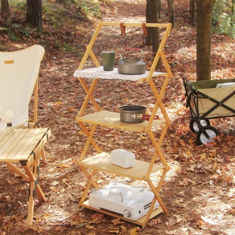 Outdoor Storage Rack Camping Camping Folding Multi layer Portable Storage Rack Multi functional Folding Table Storage Rack