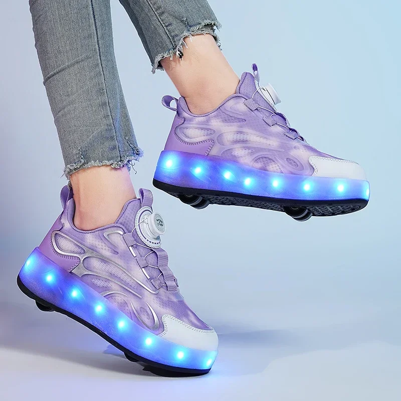 Кроссовки на роликах для мальчиков и девочек, модная повседневная спортивная обувь на 4 колеса, уличные игры, игрушки, подарок, детские ботинки с подсветкой
