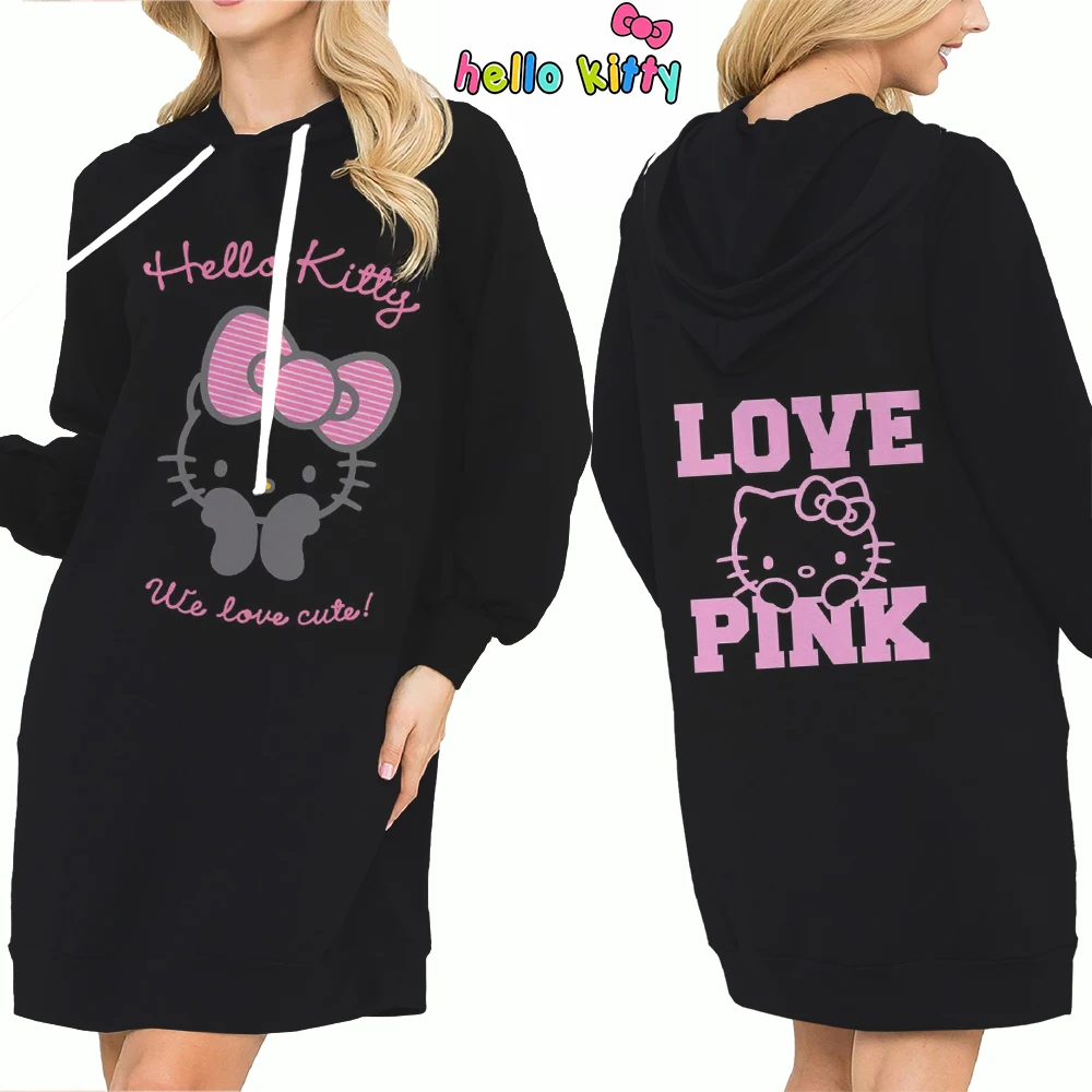 Autumn Long Sleeves Streetwear Fashion Sweater Dress Prom Dresses Hello Kitty Elegant Women\'s Hoodie Dress 2024 Kawaii Anime