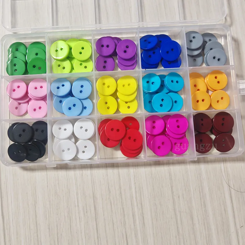 15MM Colorful 2 Holes Flat Round Resin Clothes Button Accessories DIY Sewing Button Set