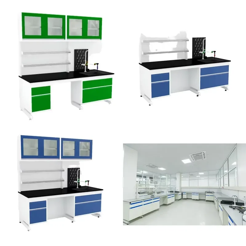 for Microbiology Laboratory Equipment Steel Workbench with Wooden Cabinet Lab Furniture