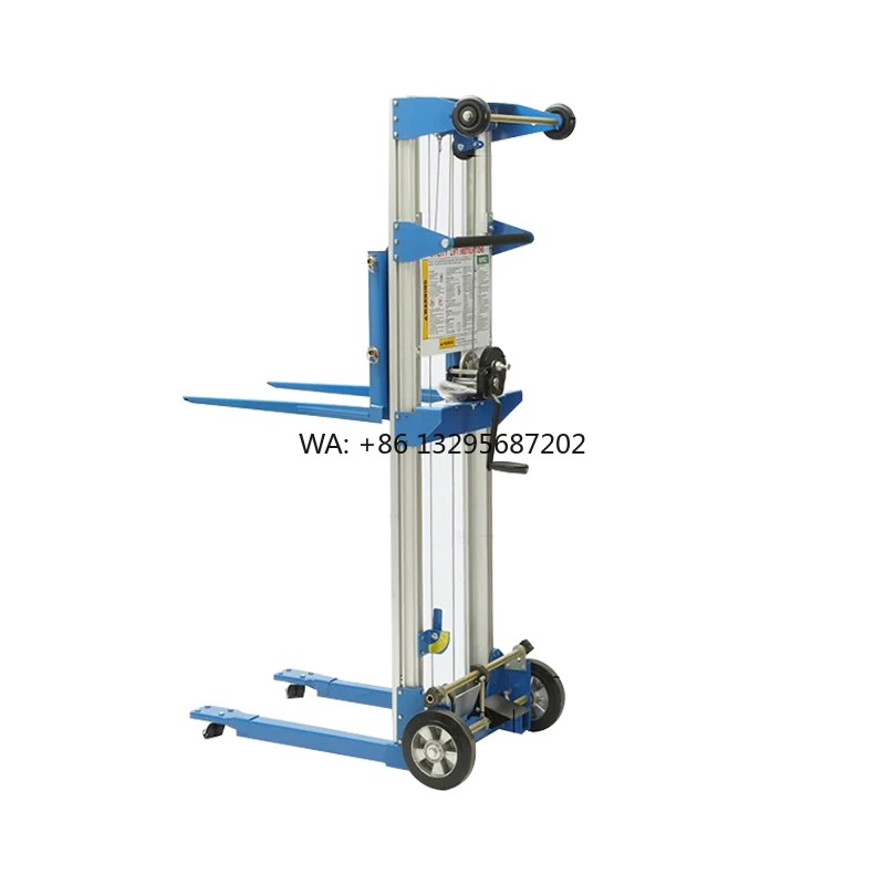 

Portable Aluminum Material Handling Hoist Lift Hand Manual Cranked Hydraulic Forklift Stacker