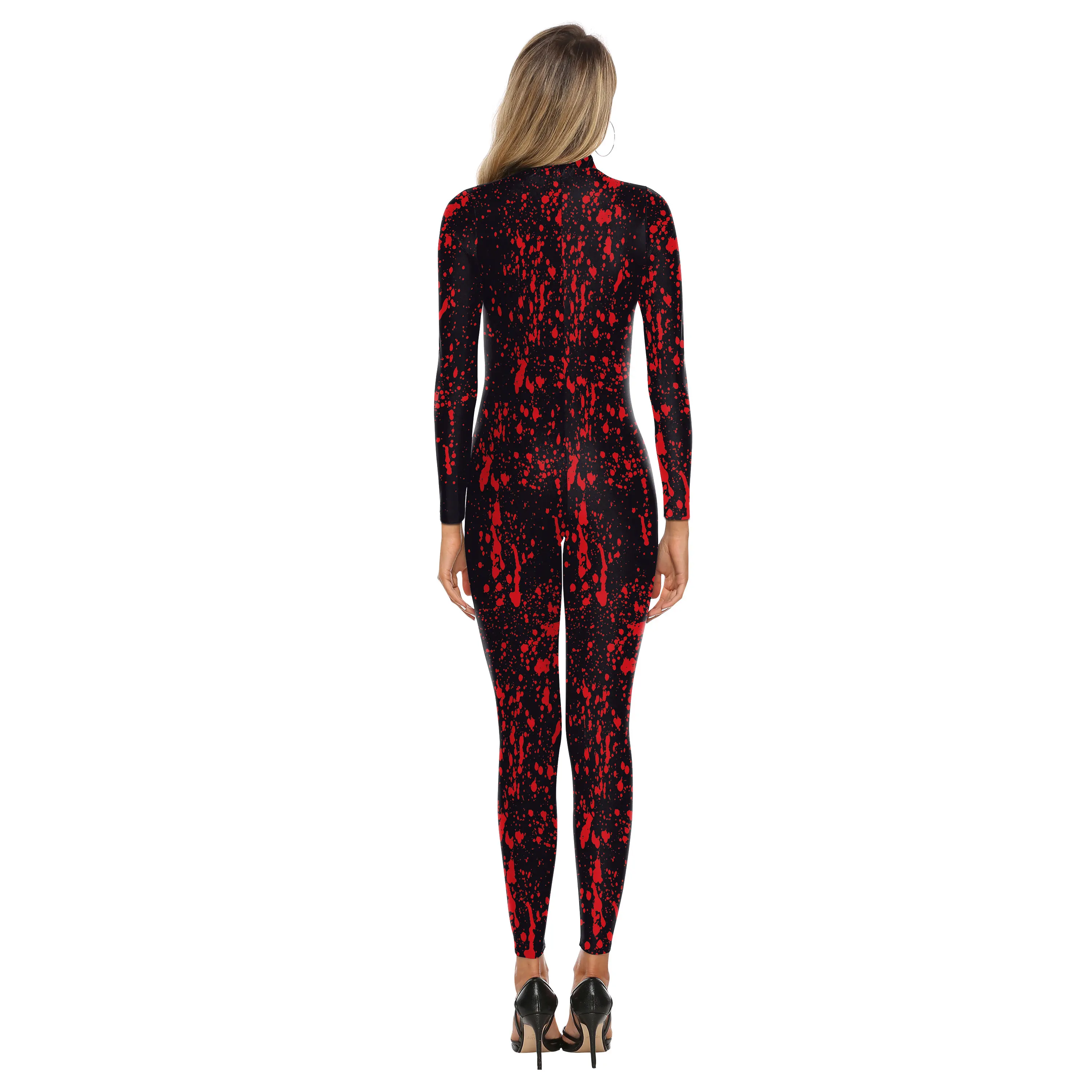 RE Halloween Red Blood Handprint Print Cosplay Costume Women Men Purim Sexy Bodysuit Adult Funny Clothes Party Tights Jumpsuits - view 4