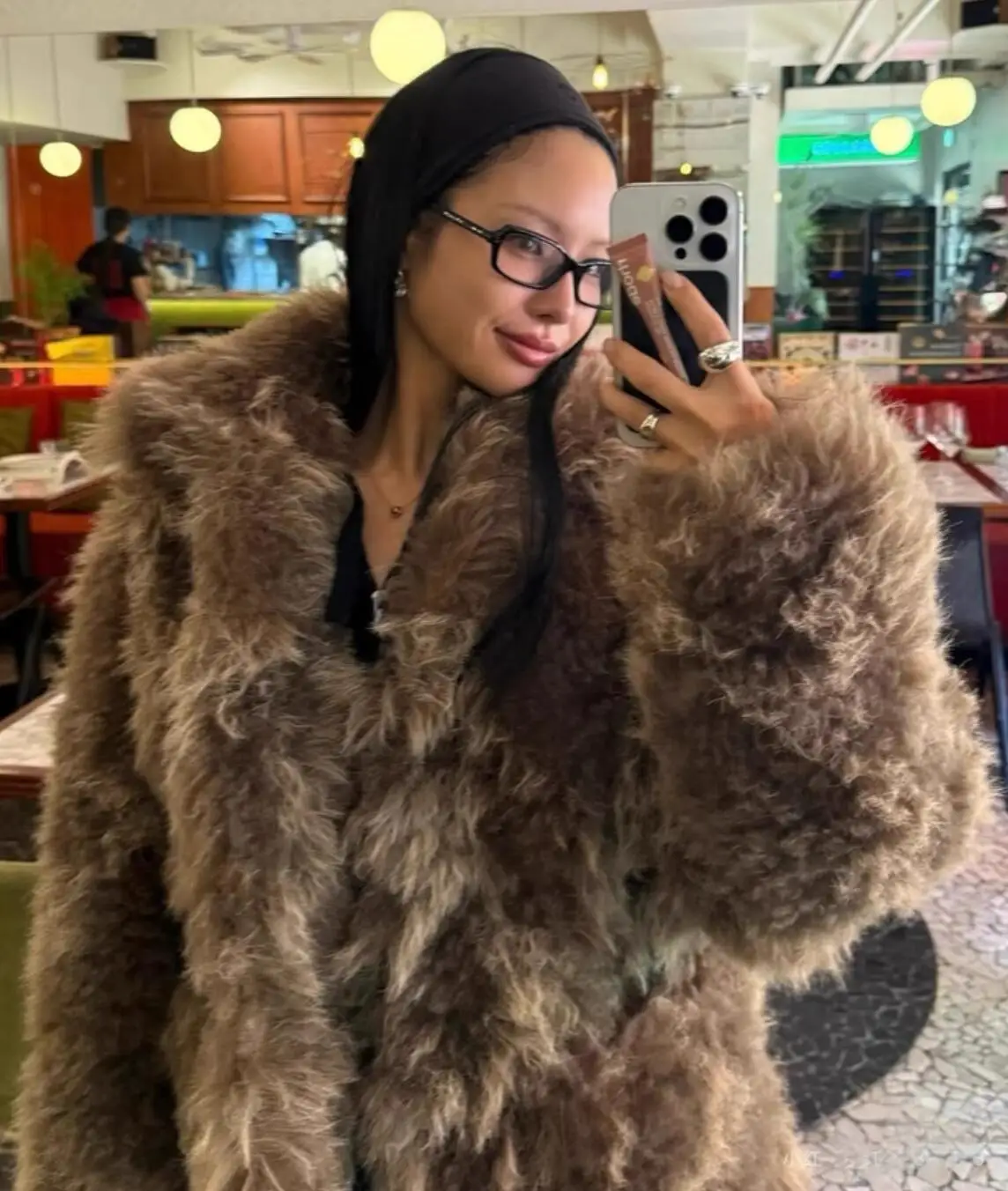 

New Winter Mix Color Curly Hairy Faux Lamb Sheep Fur Coat Women Lapel Collar Shaggy Vintage Warm Midi Jacket Loose Outerwear