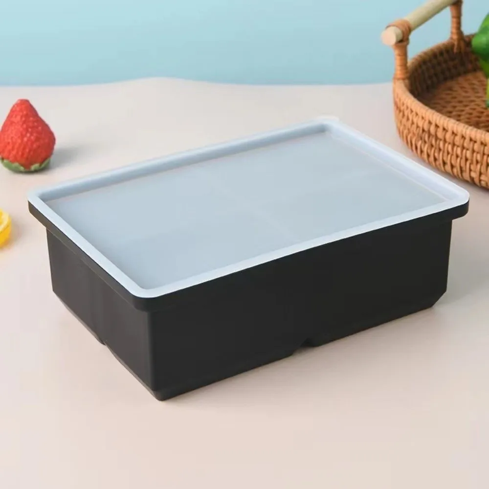 New Silicone Ice Making Mold Leak Proof Lid 4 Grid Food Freezing Molds Square Shape Large Capacity Soup Container Kitchen Use