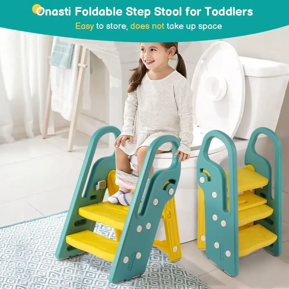 Toddler Step Stool for Bathroom Sink, Adjustable 3 Step Stool for Kids Toilet Potty Training Stool with Handles, Child Kitchen C