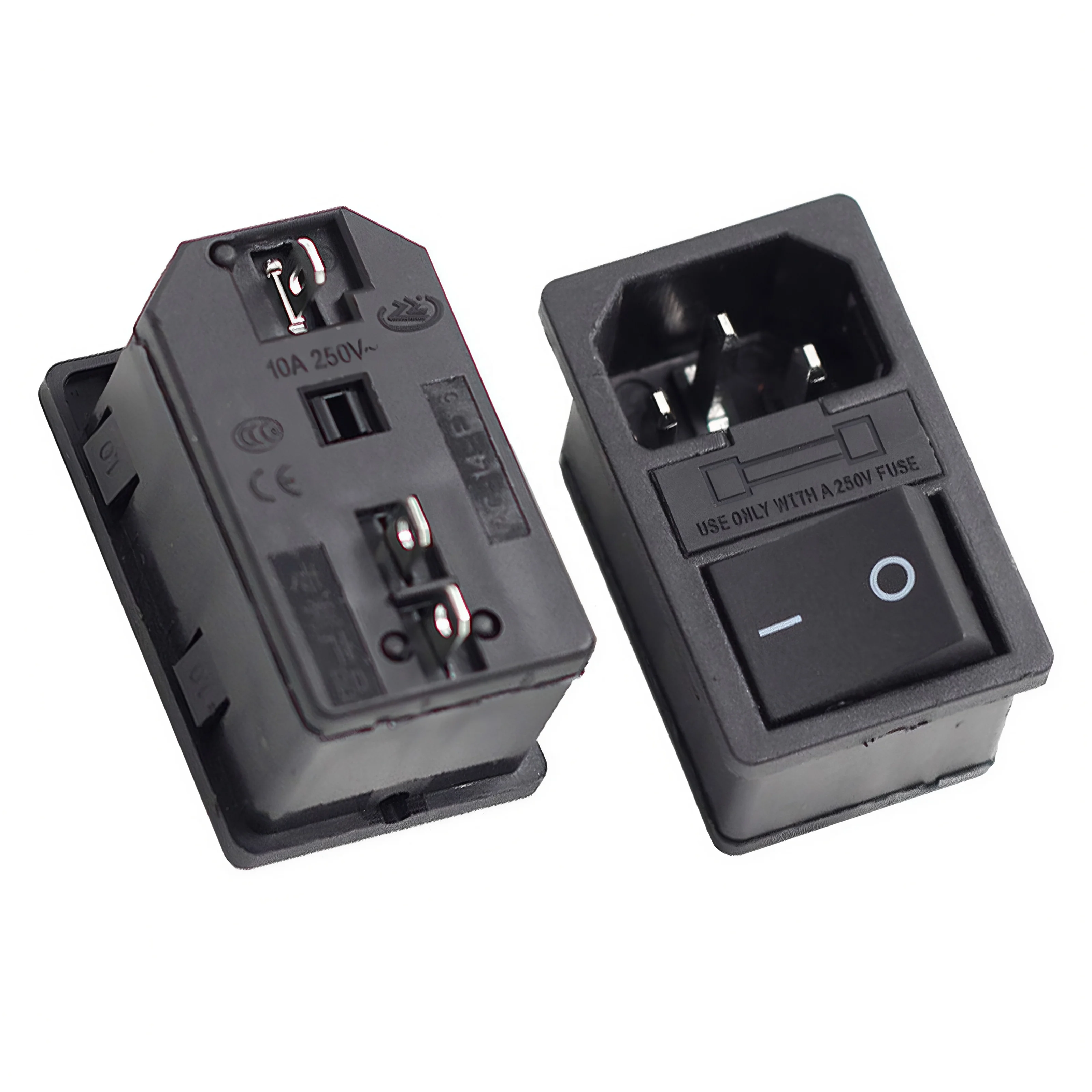 (5PCS) IEC 320 C14 AC Power Plug Socket Rocker Switch 3Pin Male Female Electrical Connector with 250V 10A Fuse and Black Lamp