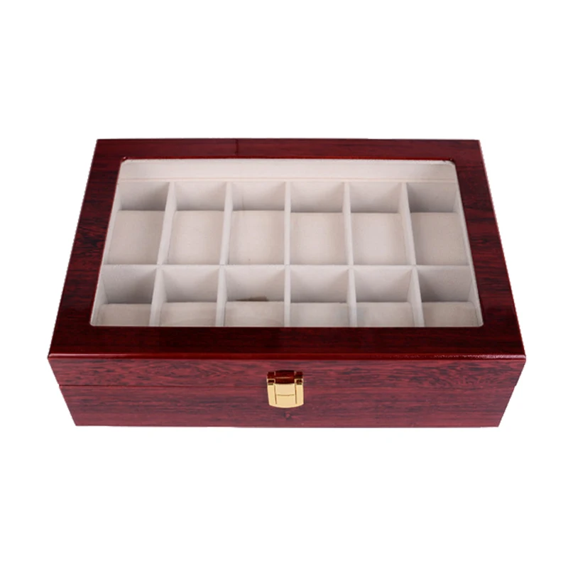 Wooden Watch Case Box Display Jewelry Holder Organizer for Men with Large Glass Lid and Removable Watch Pillow for Men and Women