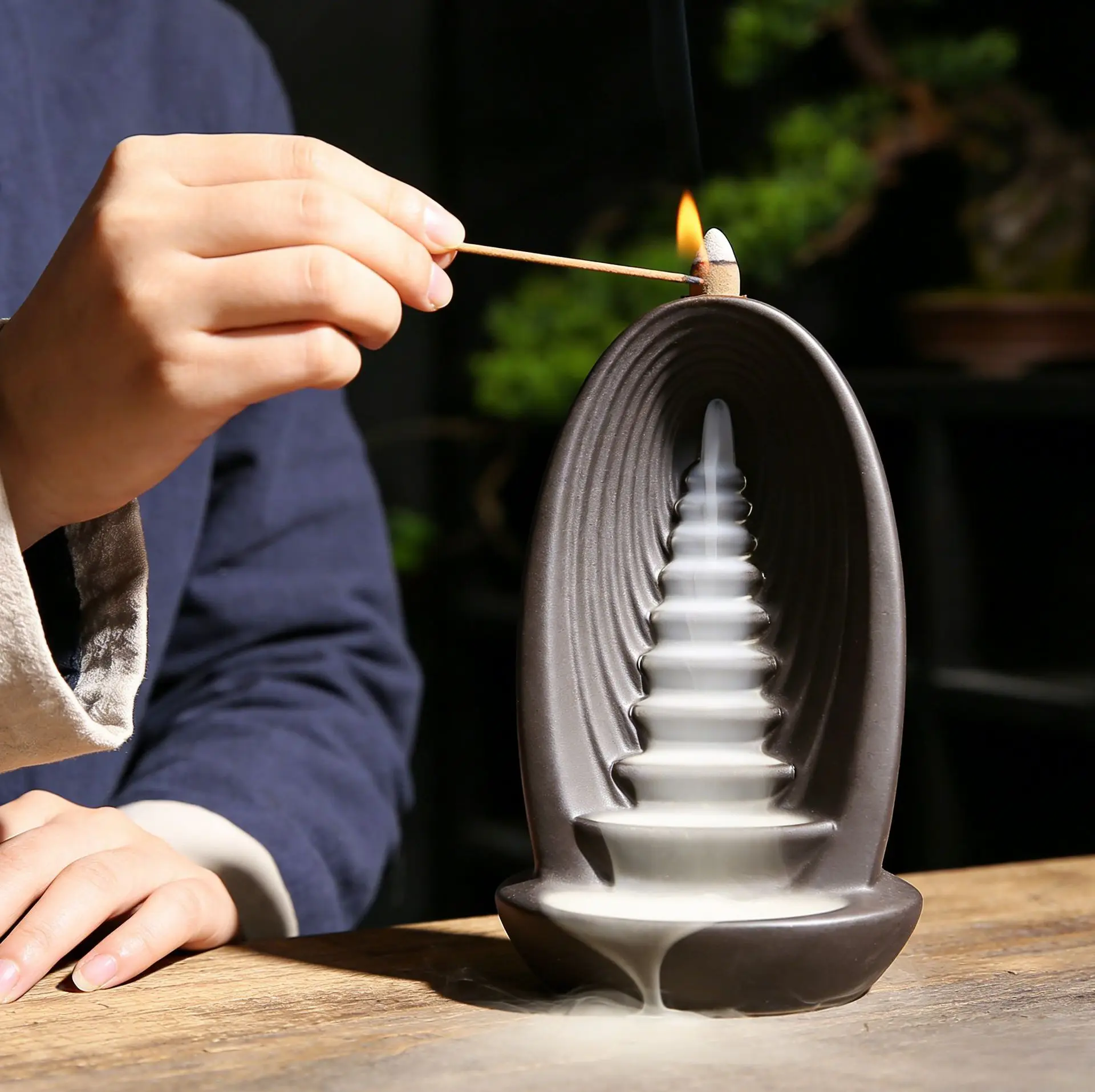 Smoke Waterfall Backflow Incense Burner Ceramic Mountain River Zen Holder For Home Teahouse Indoor Aromatherapy