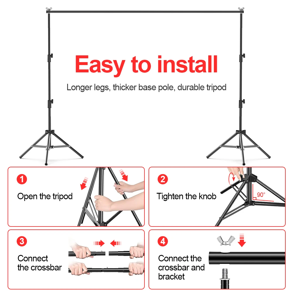 Soporte de fondo para fotografía, sistema de soporte de fondo de estudio fotográfico ajustable de 2,6 x 3M, fondos con bolsa de transporte, marco de pantalla verde