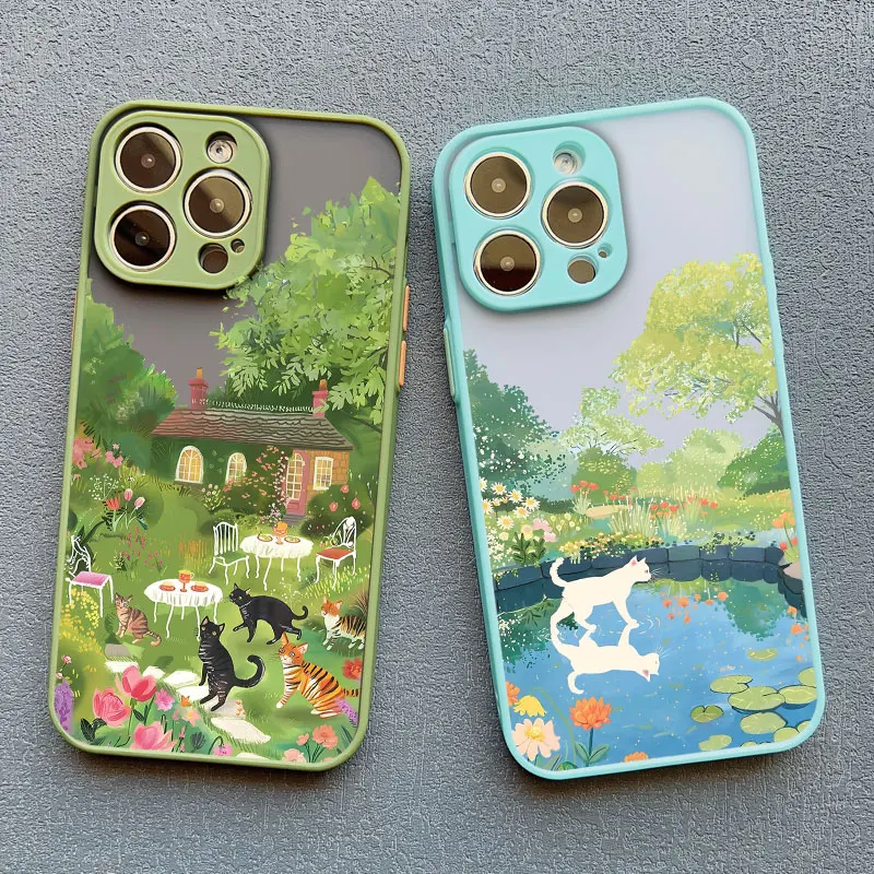 Pretty Cute Black Cats In Flower Garden Phone Case for iPhone 14 13 12 11 Pro Max Mini 16 15 Pro Max Plus XR XS X 7 8 Plus Cover