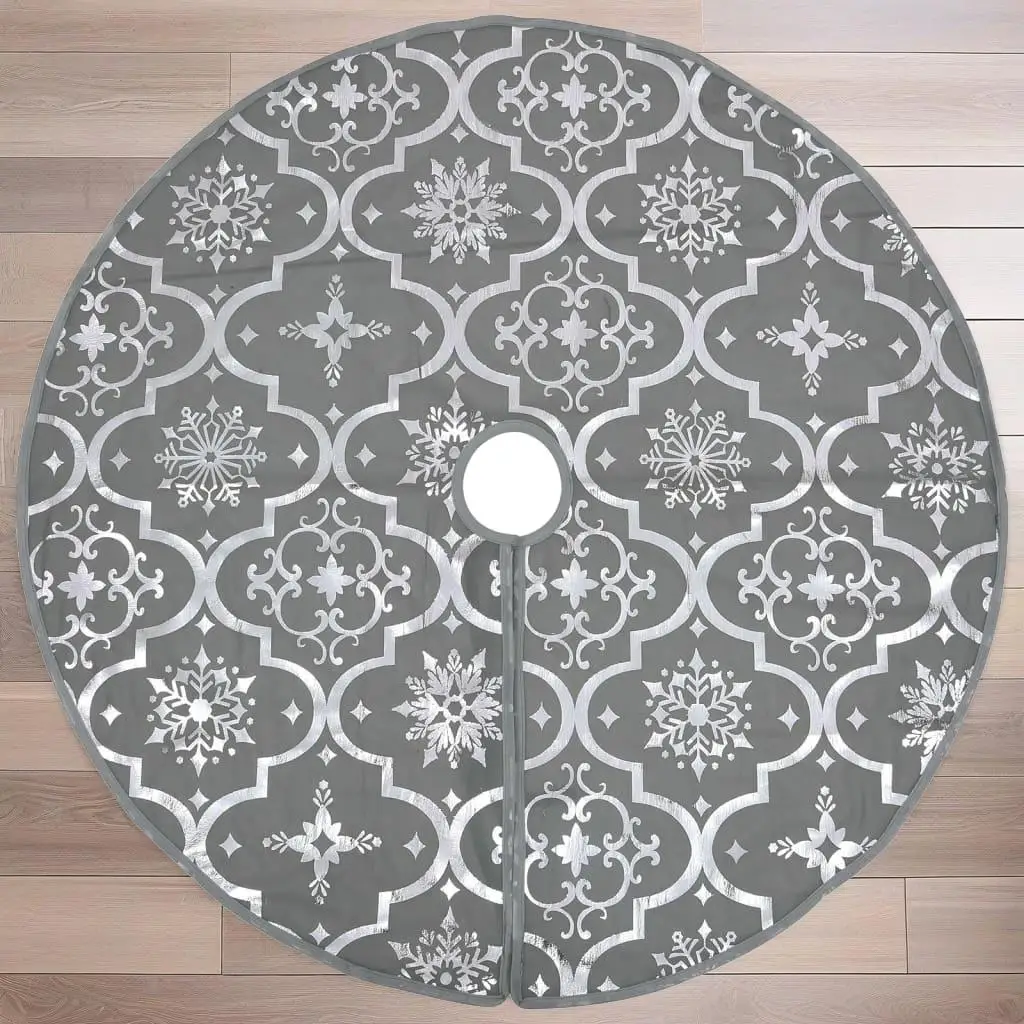 

3ft Gray Luxury Christmas Tree Skirt with Sock - Festive Fabric Decoration for Holiday Season