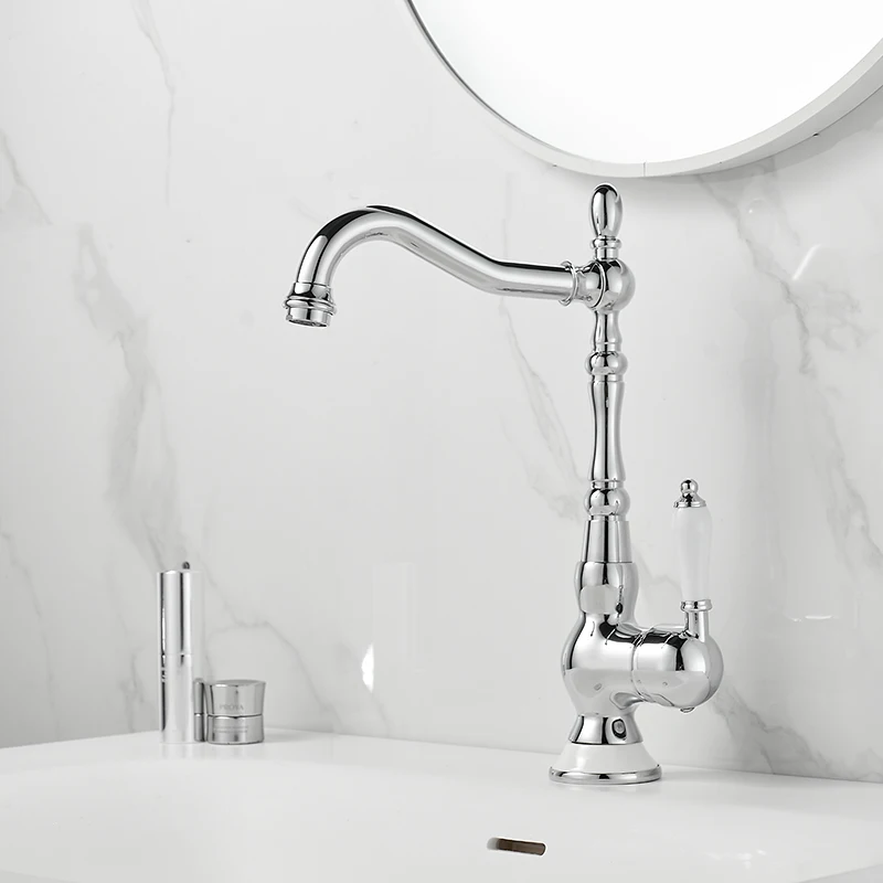 

European-style gold basin faucet chrome-plated hot and cold faucet antique washbasin faucet 180degree rotating faucet